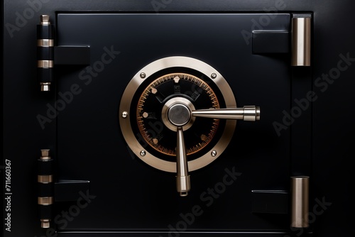 Vintage bank vault door with closed old security safe box for background or wallpaper