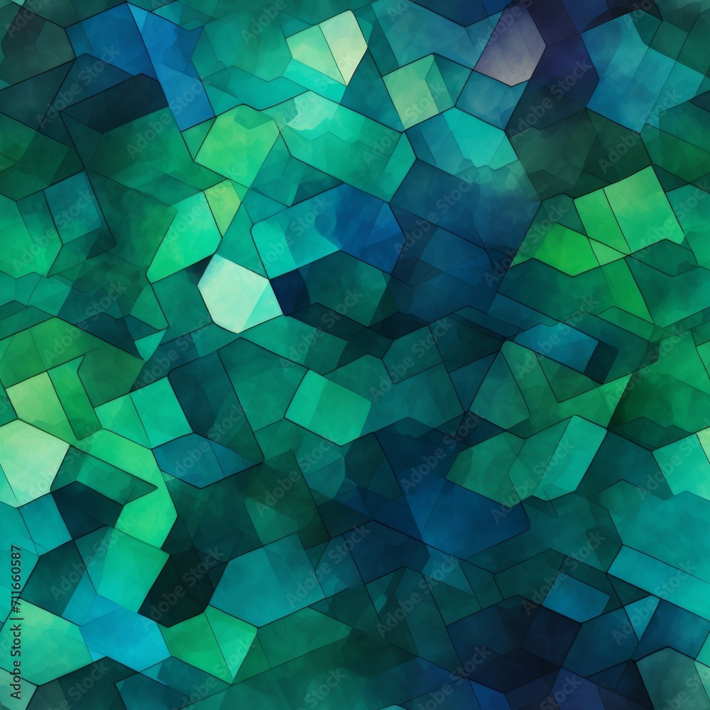 Obraz premium Intricate blue and green hexagon tessellation pattern for captivating symmetry and repetition