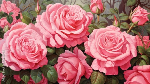 Enchanting Garden Blooming Pink Roses