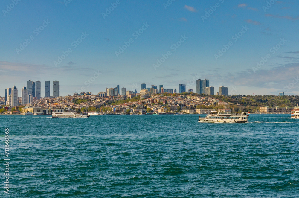 Bosporus and Istanbul scenic view from Uskudar pier on Anatolian side 