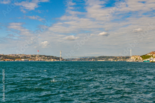 Bosporus and 15 Temmuz Şehitler Bridge scenic view from Uskudar pier on Anatolian side of Istanbul, Turkey © ssmalomuzh