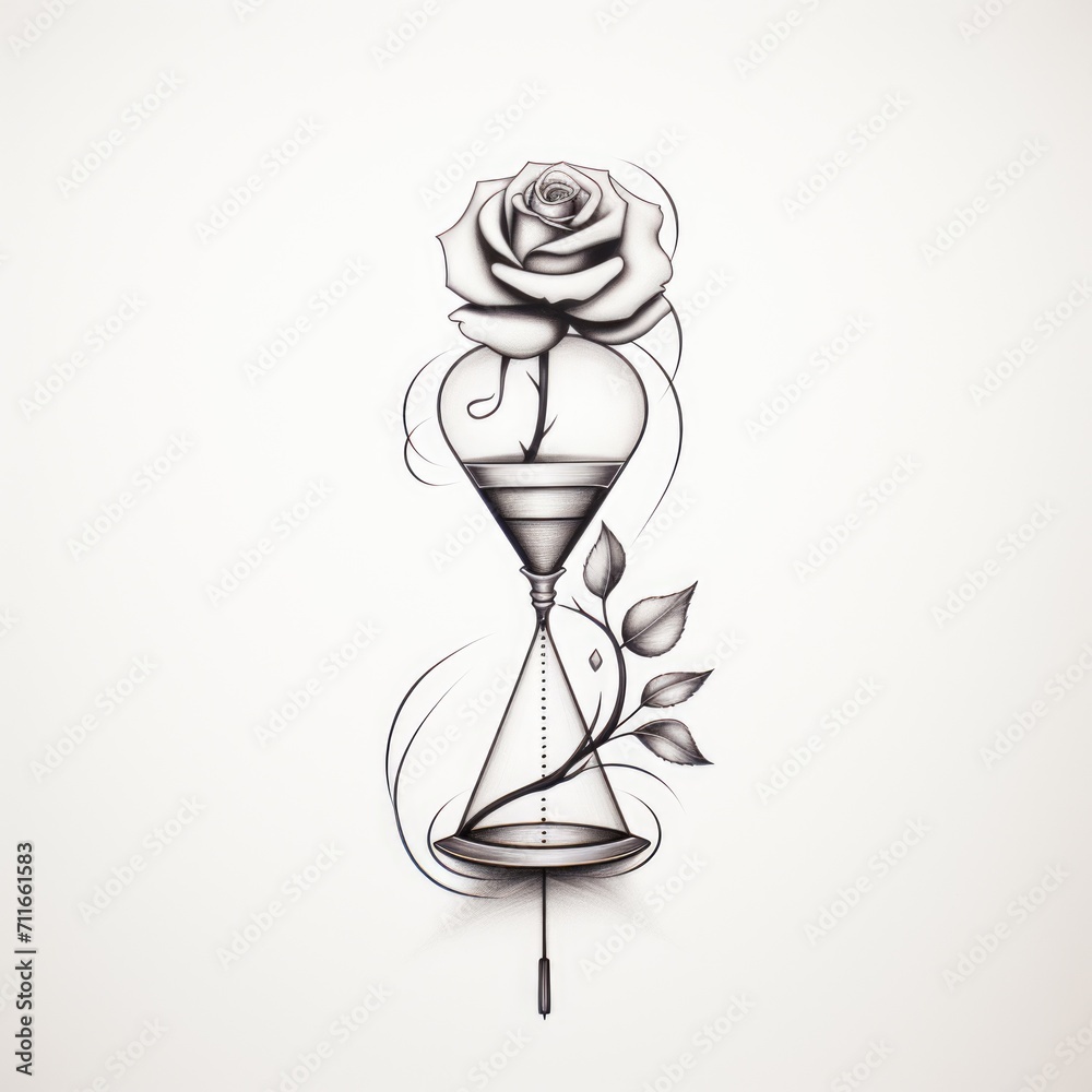 Hourglass and Rose tattoo design. Generative AI Hourglass and Rose tattoo design. Generative AI