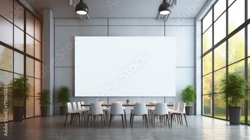 Meeting conference room with blank empty mockup screen in modern interior photo
