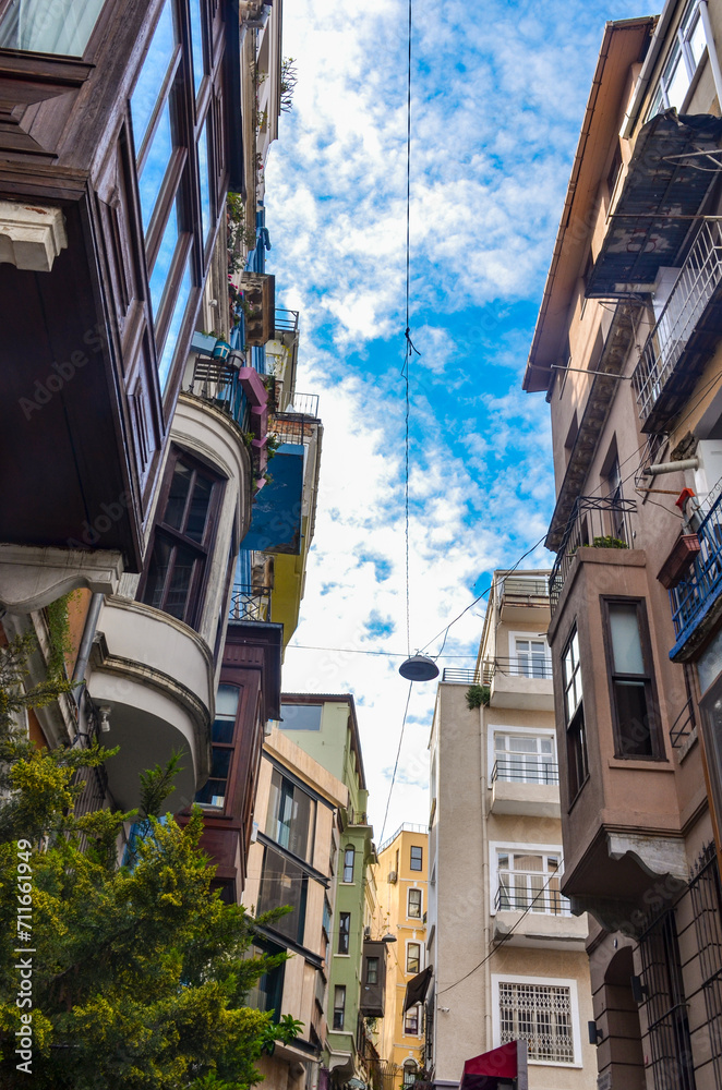 houses on the narrow Serdar-i Ekrem street in Beyoglu (Istanbul, Turkiye)