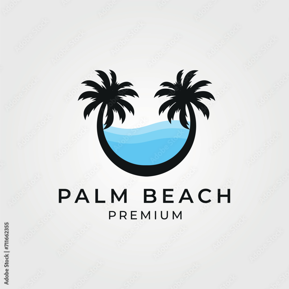 palm beach silhouette vector vintage illustration, seascape design
