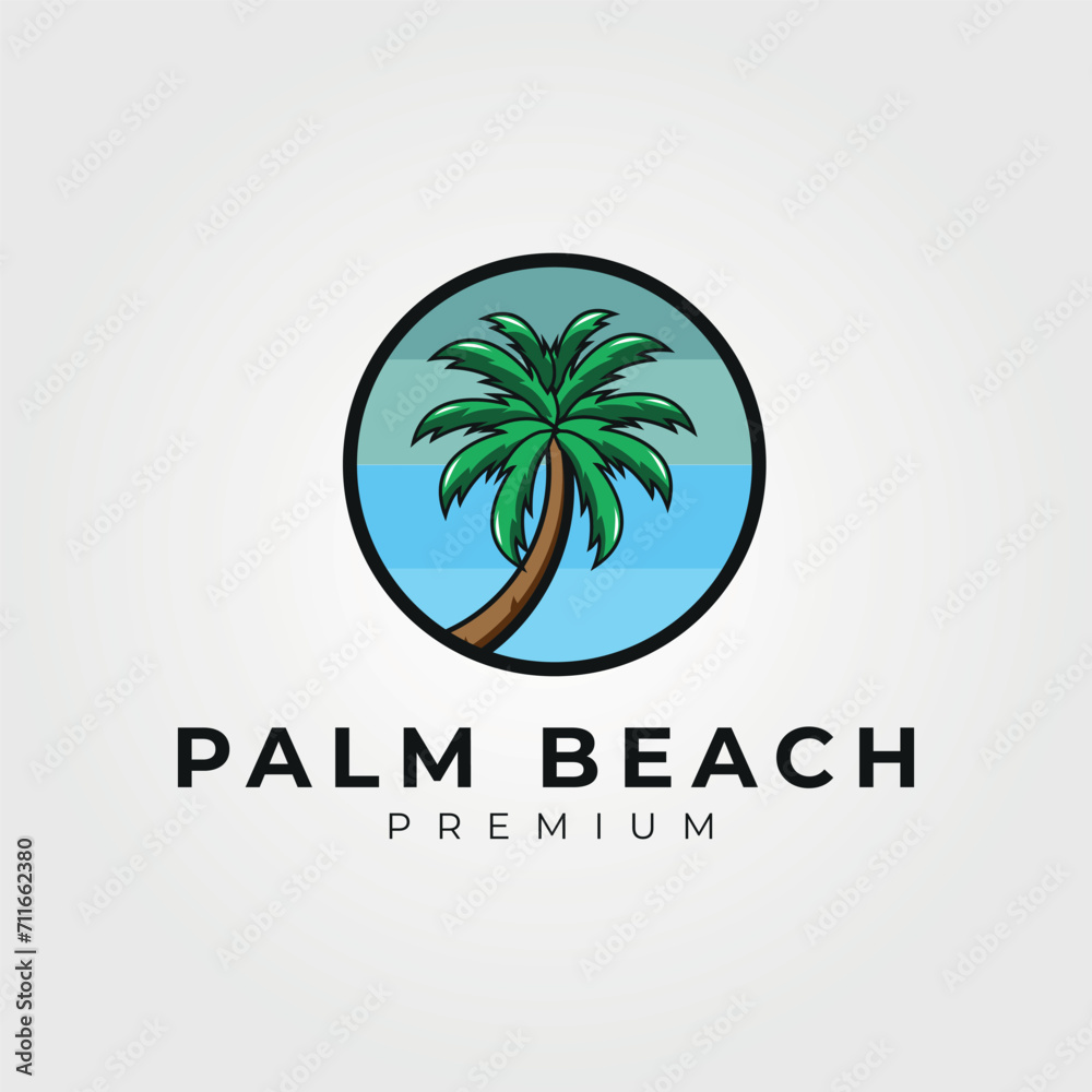 palm beach logo vector vintage illustration design, sign and symbol about beach and camp on the beach