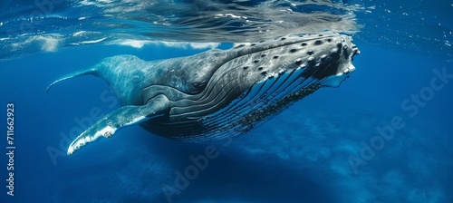 Elegant humpback whale gracefully gliding through the depths of the majestic ocean waters © Ilja