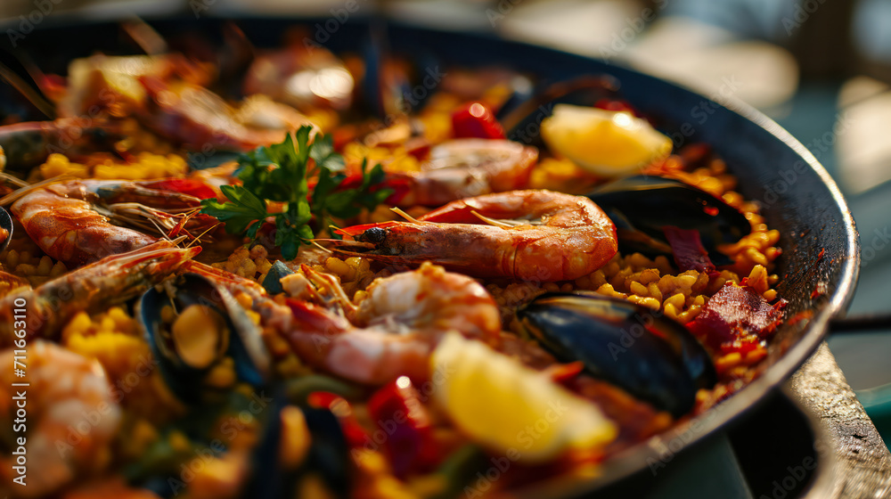Delicious Seafood Paella Close-Up