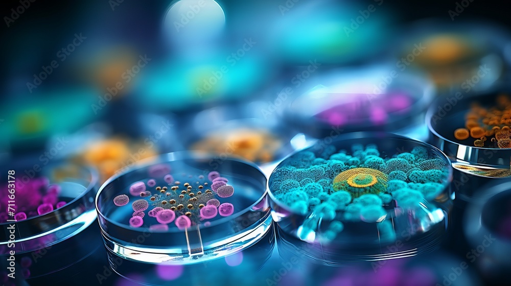 High resolution macro close up of bacteria and virus cells in a scientific laboratory petri dish High resolution macro close up of bacteria and virus cells in a scientific laboratory petri dish
