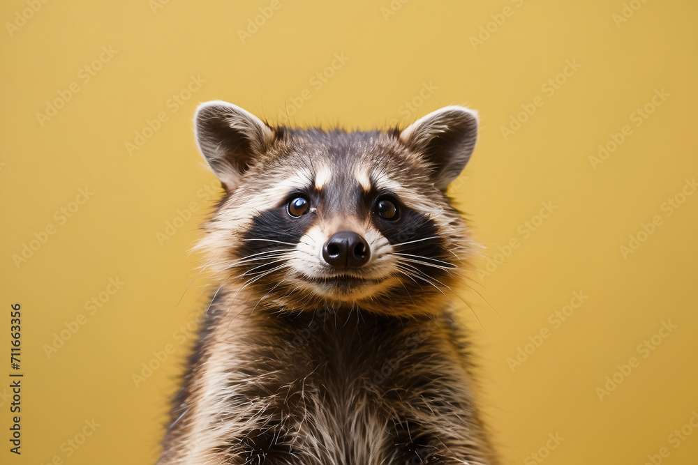 raccoon on yellow background