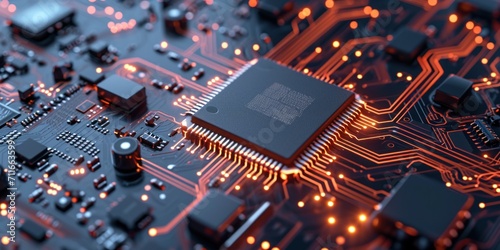 Circuit Board CPU Processor Microchip Starting Artificial Intelligence Digitalization of Neural Networking and Cloud Computing