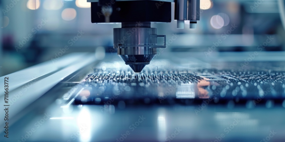 Close-up of semiconductor computer chips being manufactured and attached to a surface with a pick and place machine Close-up of semiconductor computer chips being manufactured and attached to a surface with a pick and place machine