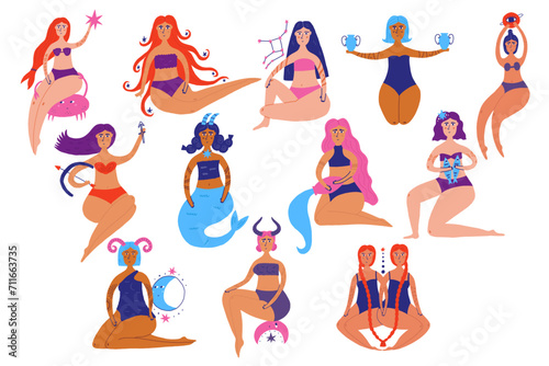 Hand Drawn women zodiac sign set illustration