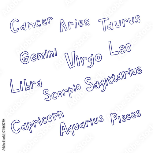 Hand lettering zodiac sign set illustration