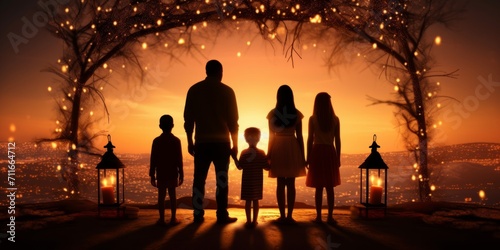 Silhouette of family standing sunset background Hyper-realistic 