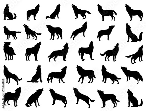 Howling Wolf silhouette vector art white background
