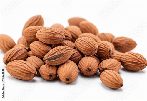 Organic almonds on white background
