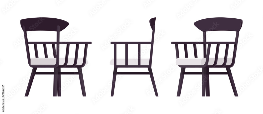 Wooden armchair, living room, patio bistro black set. Garden, balcony, terrace lounge zone, outdoor cozy seating. Vector flat style cartoon home, office furniture objects isolated on white background Wooden armchair, living room, patio bistro black set. Garden, balcony, terrace lounge zone, outdoor cozy seating. Vector flat style cartoon home, office furniture objects isolated on white background