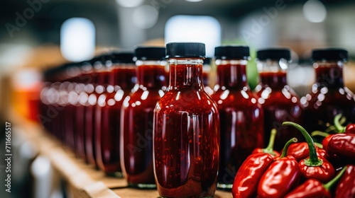 Inside a Mexican Factory, the Hot Sauce Production Line Showcases the Bottling of Flavorful and Spicy Chili Pepper Sauces, Crafted for Culinary Excellence	