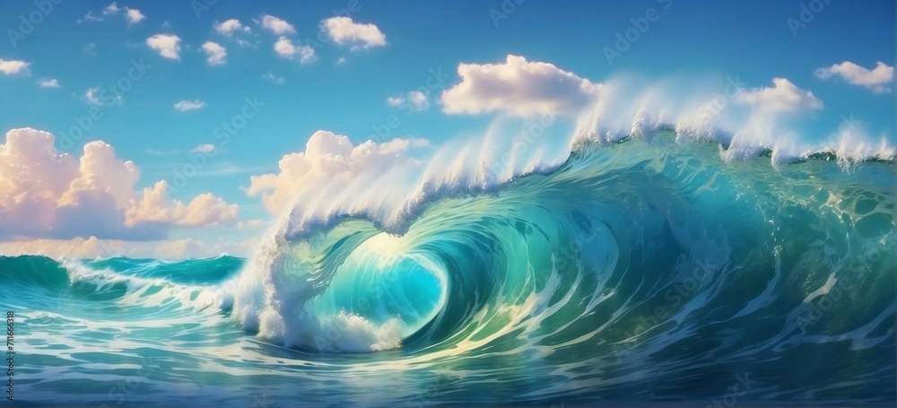 A beautiful ocean wave forming a tube. Summer tropical resort incoming wave A beautiful ocean wave forming a tube. Summer tropical resort incoming wave