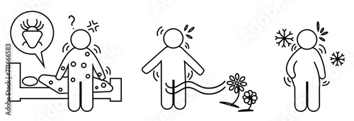 Types of allergies. Runny nose and itchy skin.