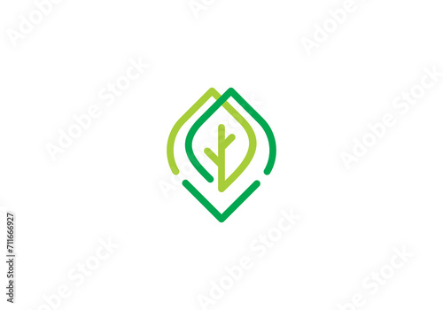 leaf tree logo line style, eco green organic plant logotype icon design template