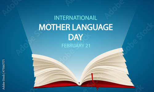 Mother language day open book, vector art illustration. photo