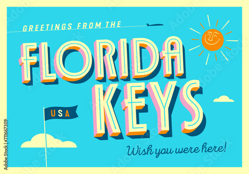 Greetings from Florida Keys, USA - Wish you were here! - Touristic Postcard. Vector Illustration. photo
