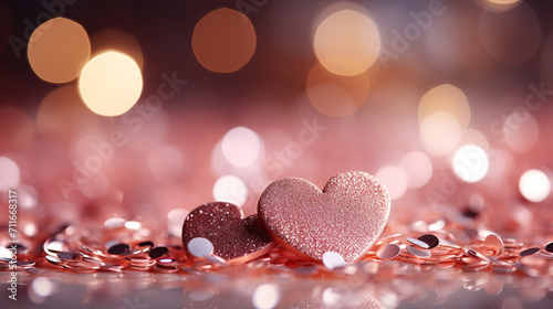 Valentine's day background with hearts on bokeh background. Generative AI