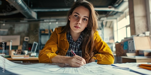 Portrait of a young female architect working on the project