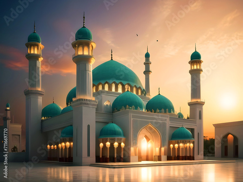 Ramadan muslim Islamic festive mosque at night