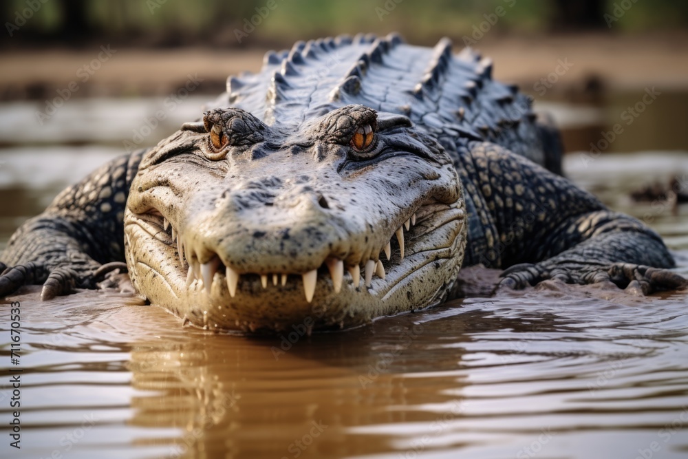 Fototapeta premium Nile Crocodile spotted on South African safari.