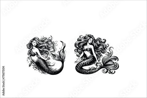 Aqua Fables: Professional Charming Mermaid Graphics Vector