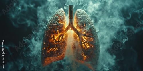People smoke dangerous cigarettes and have smoke and fire enter their lungs. Concept of no smoking