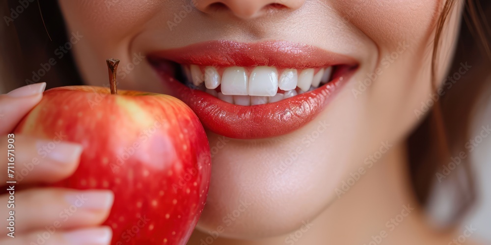 Crop Image, Beautiful lips and teeth of young girl biting an apple Crop Image, Beautiful lips and teeth of young girl biting an apple