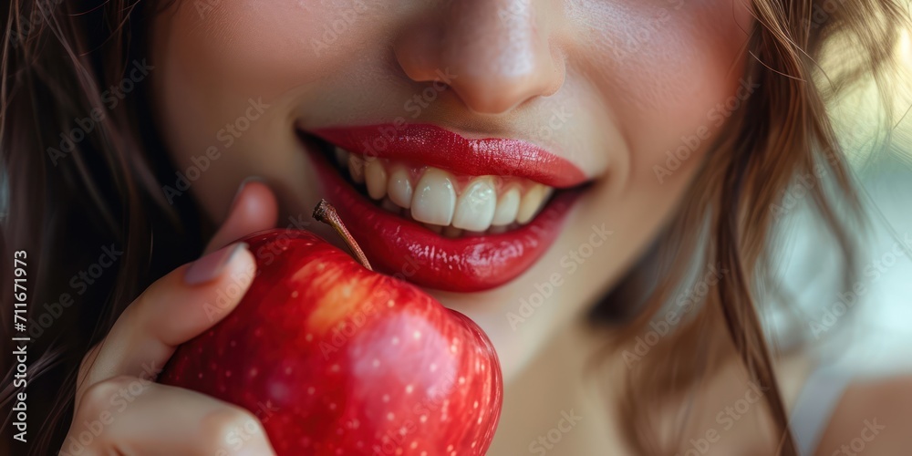 Crop Image, Beautiful lips and teeth of young girl biting an apple Crop Image, Beautiful lips and teeth of young girl biting an apple