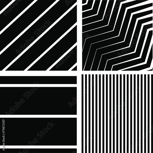 Seamless stripes pattern background collection, Vector line pattern background, Simple design in black and white vector set