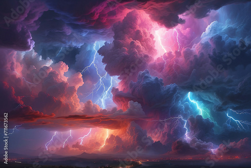 lightning with fantasy colorful clouds