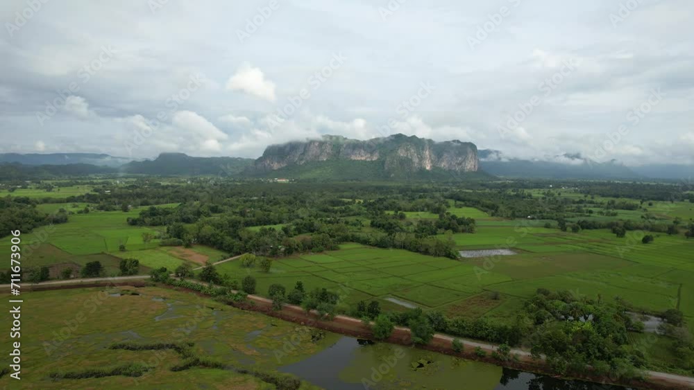 High view of drone of Phuphamna, Khonkaen, Thailand in rainy season for tourism content High view of drone of Phuphamna, Khonkaen, Thailand in rainy season for tourism content