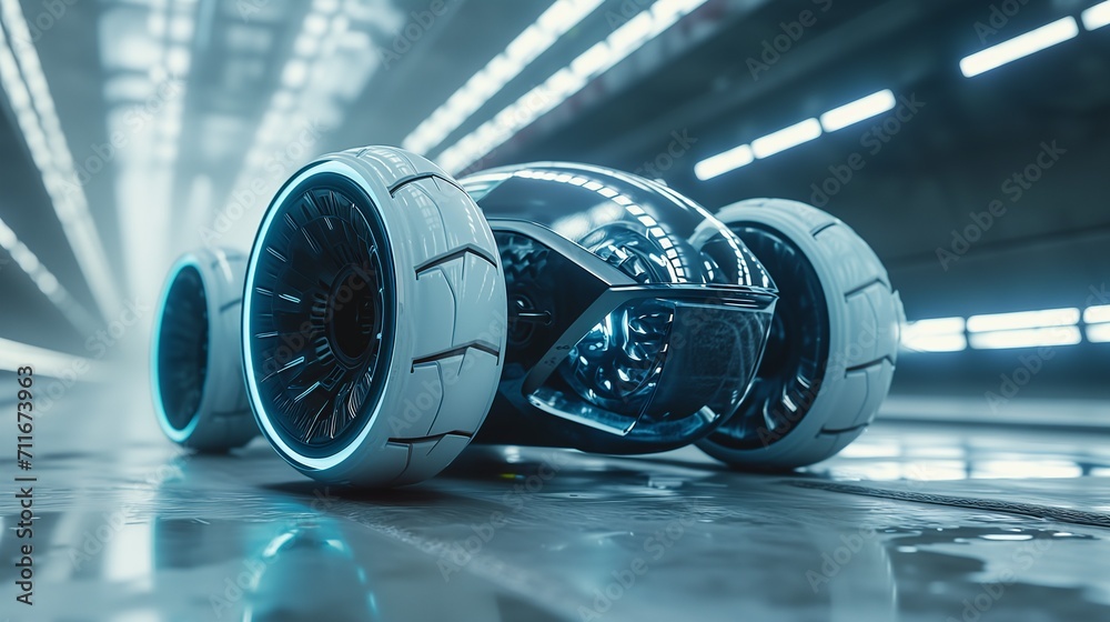 AI illustration of a sci-fi innovative car with oversized wheels - obrazy, fototapety, plakaty 