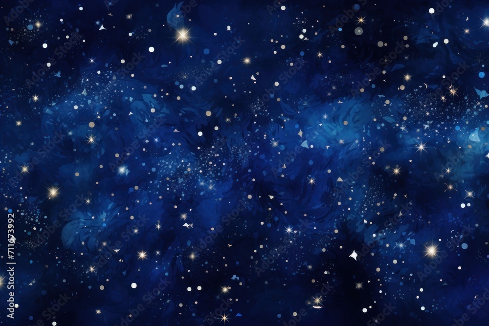 Cobalt magic starry night. Seamless vector pattern with stars texture marble