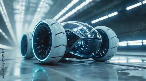 AI illustration of a sci-fi innovative car with oversized wheels