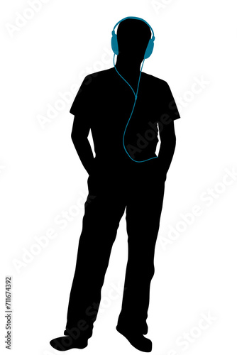 Silhouette of a man listening to music with headphones