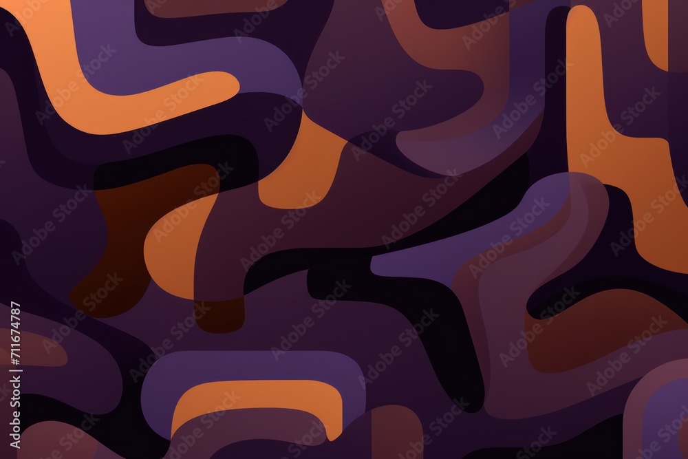 Colorful animated background, in the style of linear patterns and shapes, rounded shapes, dark brown and lavender, flat shapes