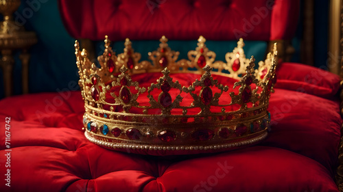 Queen Golden Diadem with Rubies on Velveteen Pillow