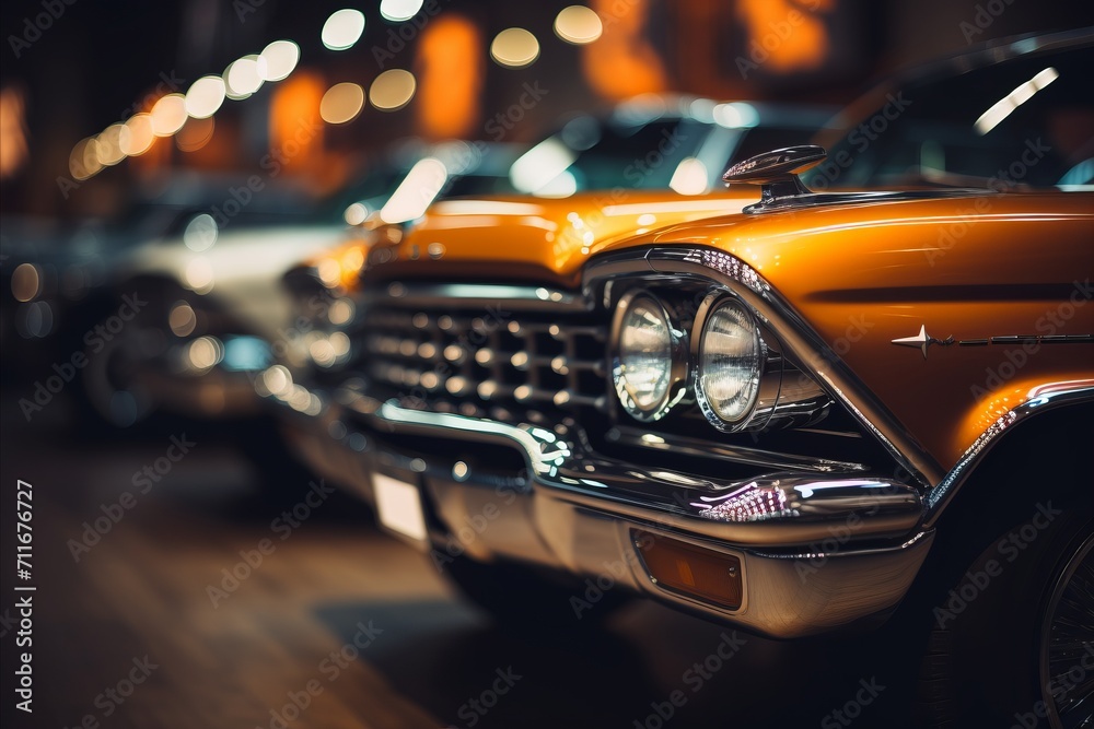 Breathtaking car show panorama with captivating blurred bokeh effect of mesmerizing crowd
