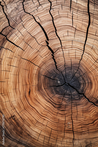 Wooden texture of a cut tree with annual rings close-up