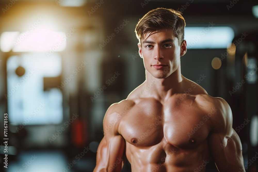 Portrait men healthy body weak smile in joy, in white gym background Portrait men healthy body weak smile in joy, in white gym background