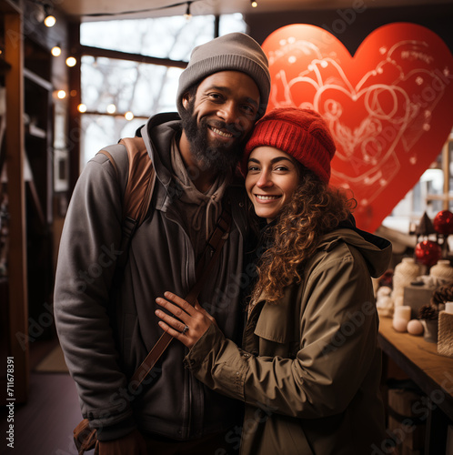 Illustration of a couple madly in love looking at each other with heart background on Valentine