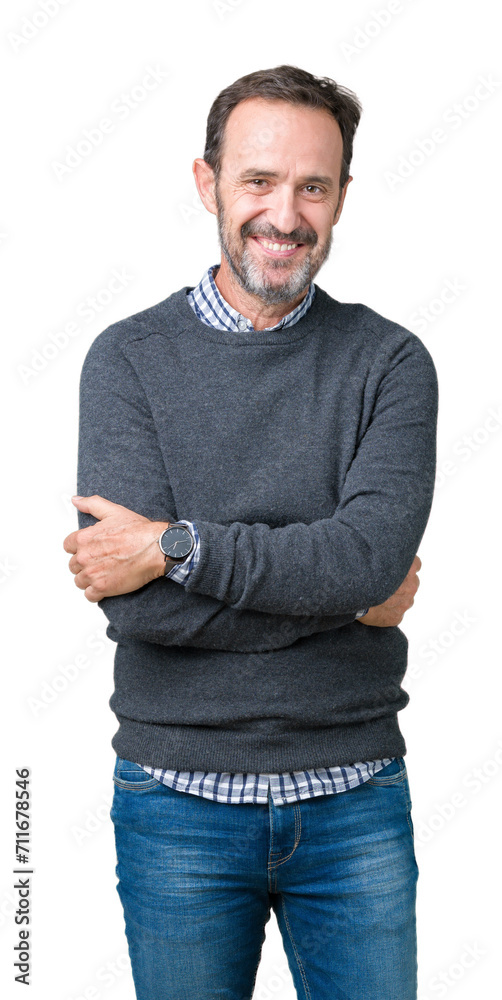 © Krakenimages.com - Handsome middle age senior man wearing a sweater over isolated background happy face smiling with crossed arms looking at the camera. Positive person.